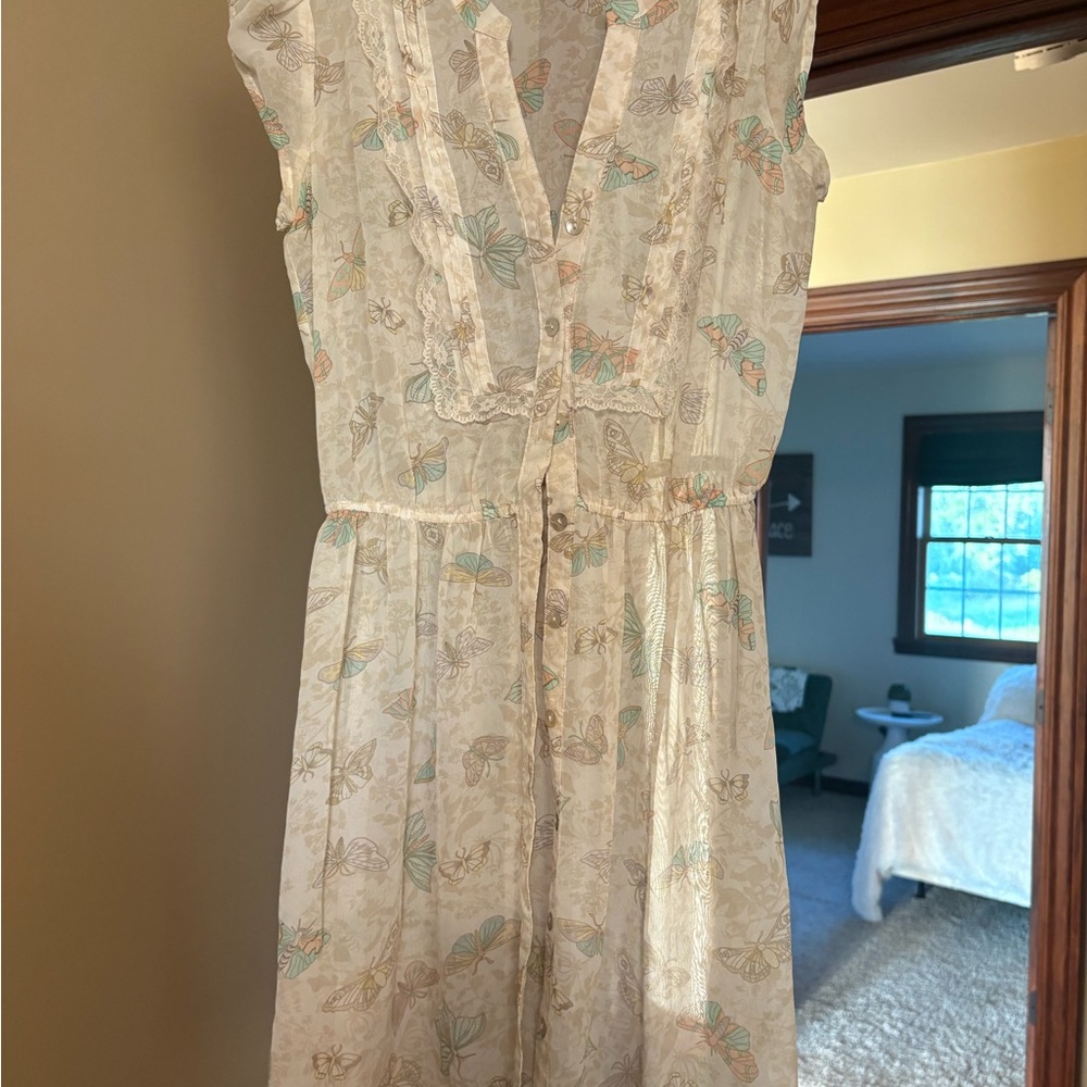 Maurices Cream Tie Front Maxi Dress Sleeveless V-neck